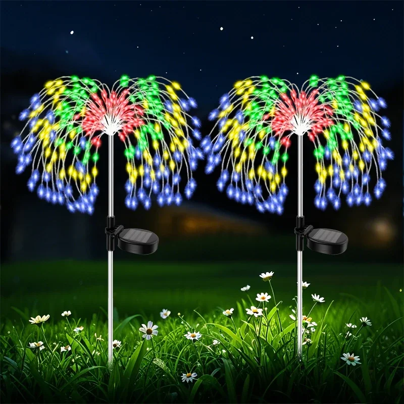 Tuindecoratie Solar Pathway Lights 200LED Outdoor Waterdichte Vuurwerk Kerstverlichting voor Patio Gazon Yard Walkway