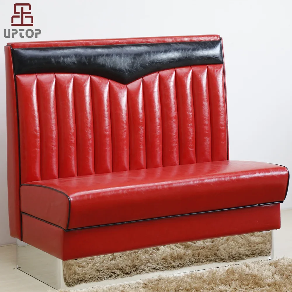 American 1950 style retro sofa U-shaped red leather booth sofa Burger restaurant fast food restaurant 5 groups 3