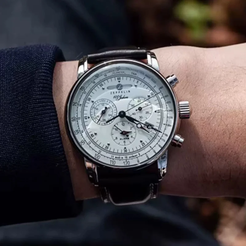 

New Zeppelin Airship Automatic Date Mens Leather Band Fashion Luxury Business Cases Men Watches Gift Men's Waterproof Watch
