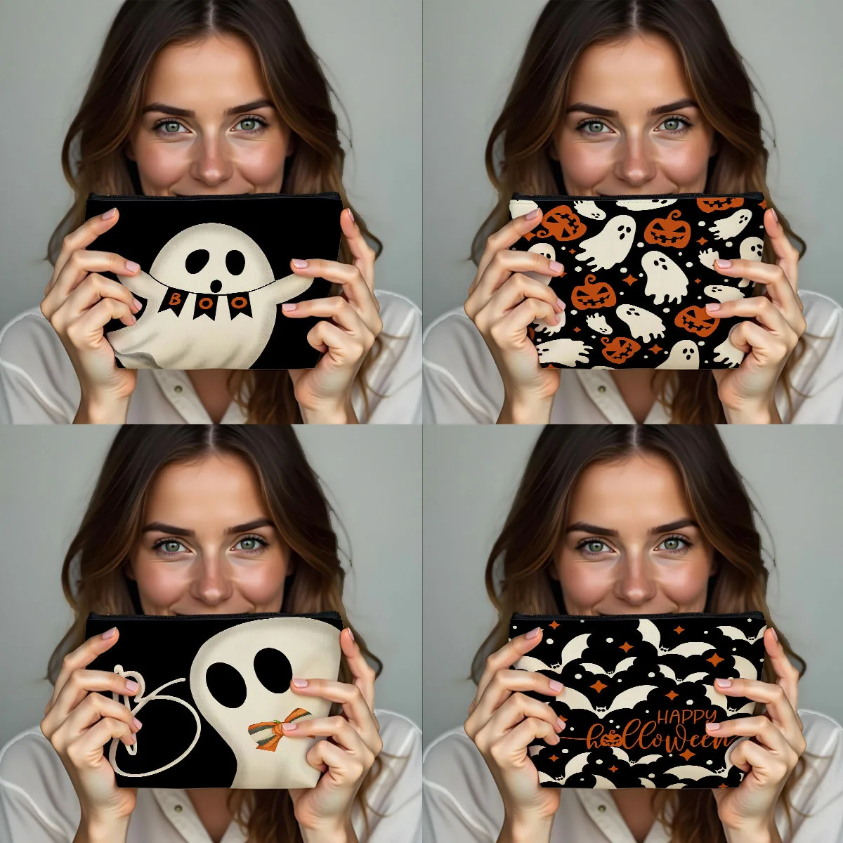 

Nightmare Before Christmas Flax Travel Toiletry Bag Women Student Halloween Bat Ghost Cosmetic Pencil Bag Storage Kit