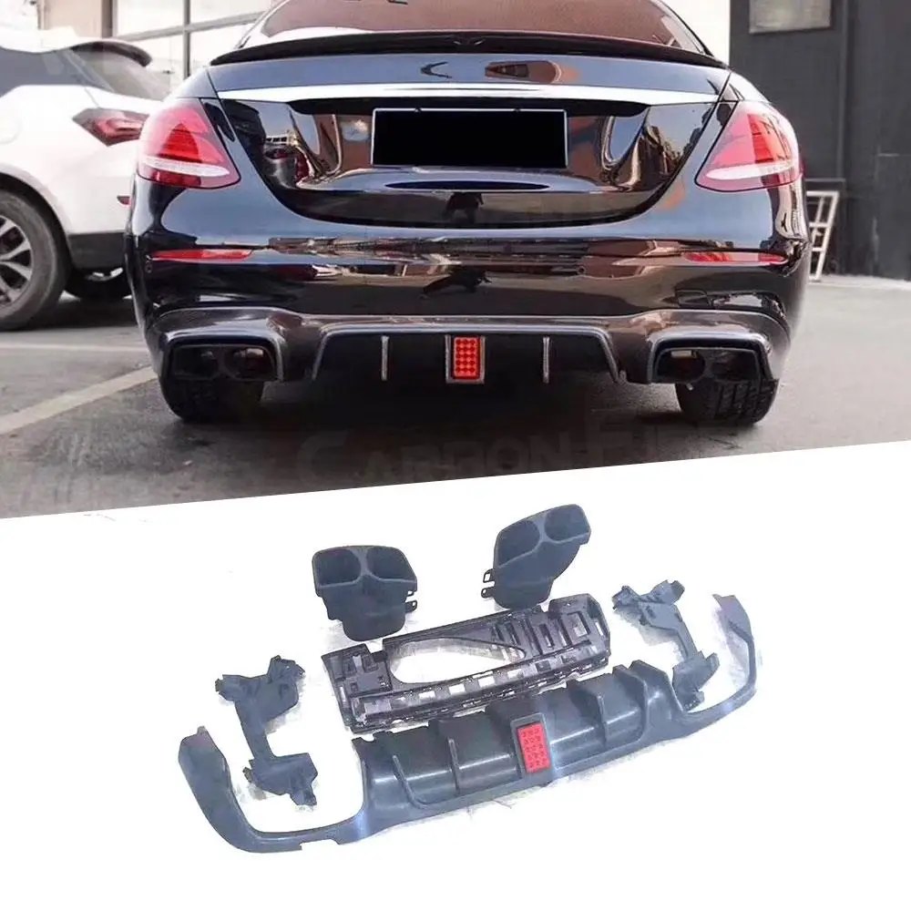 For E Class Rear Bumper Lip Light Diffuser With Steel Exhaust Muffler Tips For Benz W213 E200 E300 E63 For AMG 2017 2018 2019