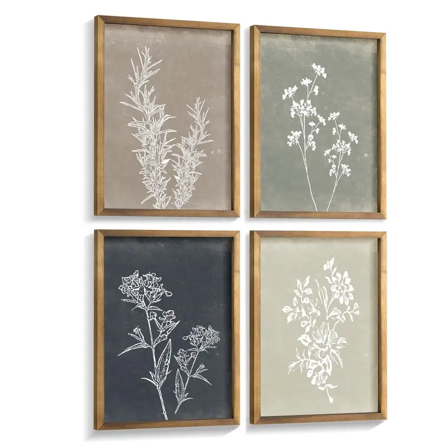 

Framed Boho Wall Art Set of 4 for Wooded Minimalist Botanical Print Wall Art for Rustic Vintage Farmhouse Home Kitchen Wall Deco