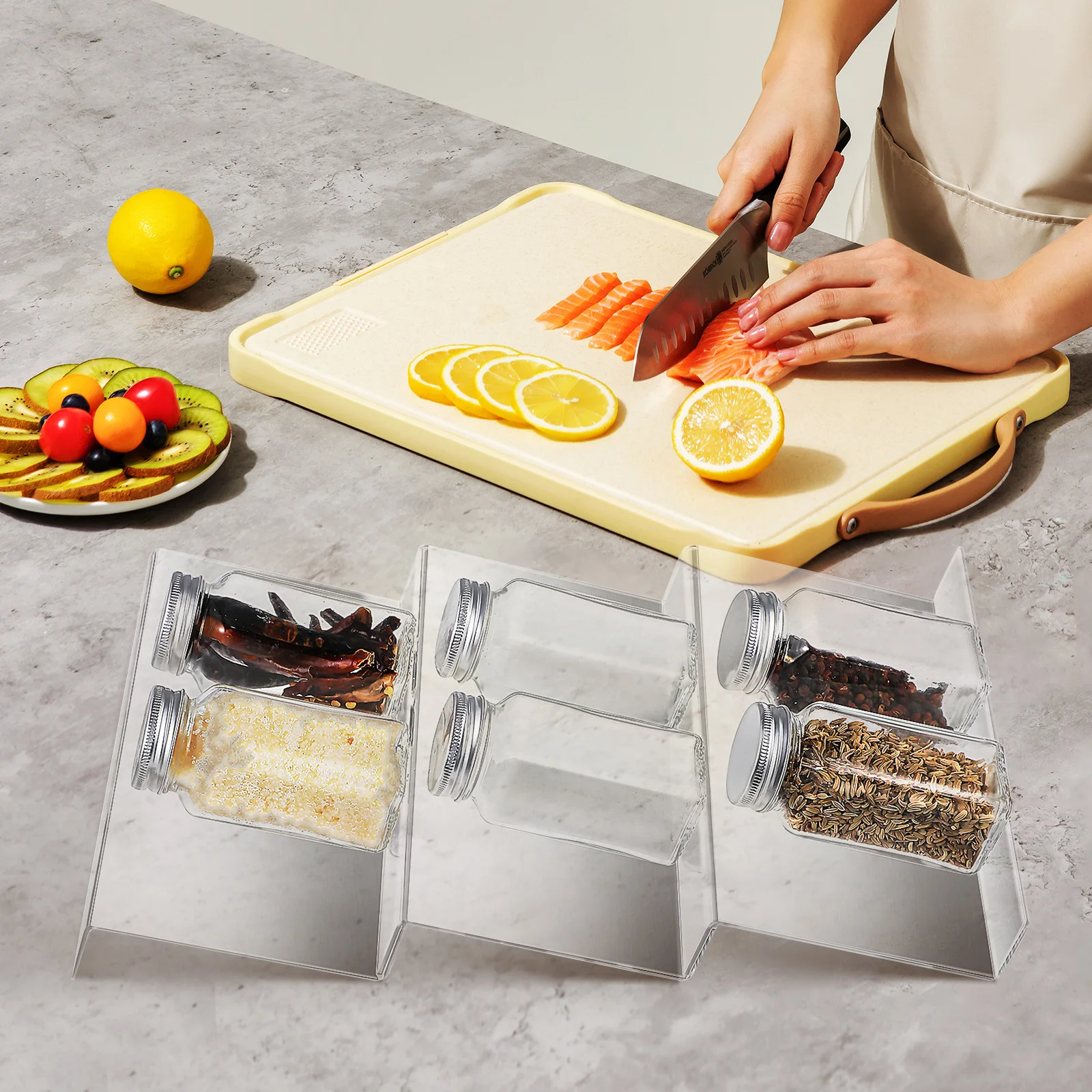 

4Pcs Expandable Clear Acrylic Spice Organizer Drawer Rack Insert Adjustable Kitchen Seasoning Organizer Space Saving Storage