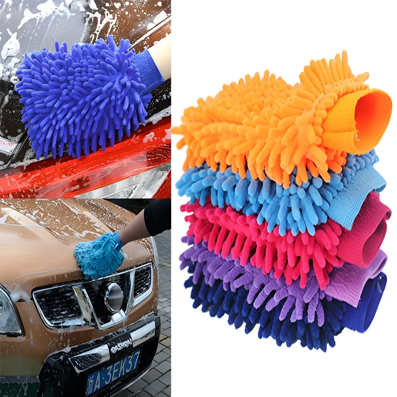 Microfiber Car Wash Gloves Washable Chenille Gloves Thick Car Detailing Cleaning Brush Towel Car Cleaning Tools Auto Accessories