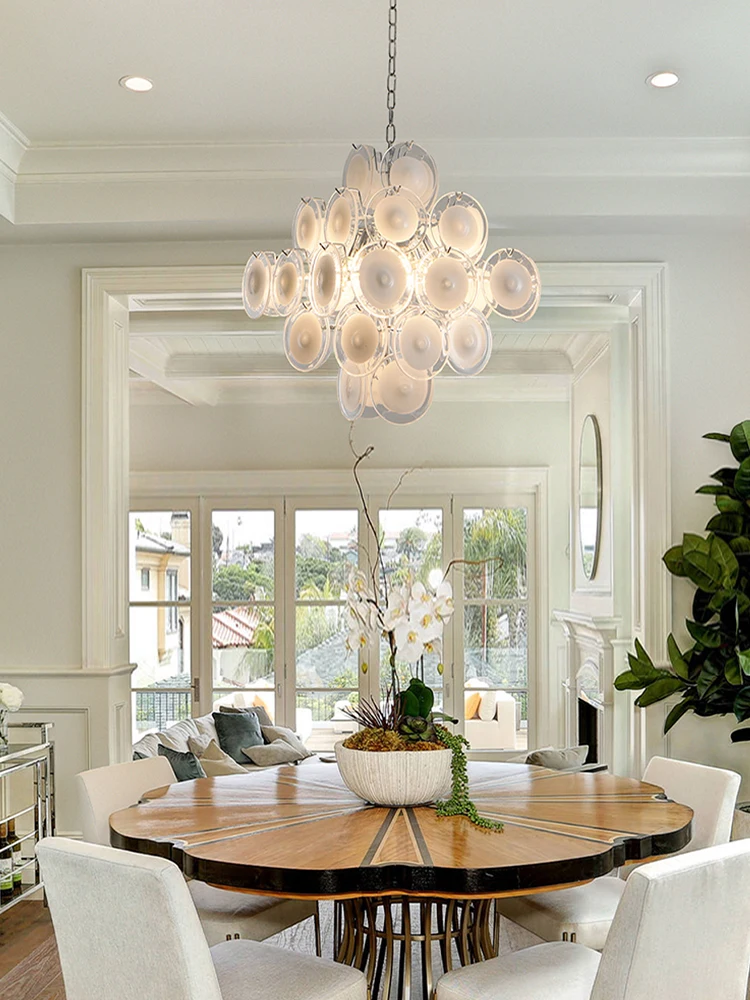 خمر كريم الأبيض الزجاج نقطة الفن الثريات Led تركيبة إضاءة التصميم الأوروبي مصباح معلق غرفة المعيشة ديكور السقف بريق