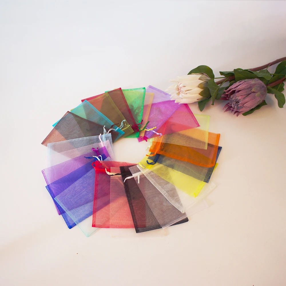 

20×30cm 100pcs Colorful gift bags drawstring large bags gauze bolsa candy jewelry packaging wedding gift bags storage pouches