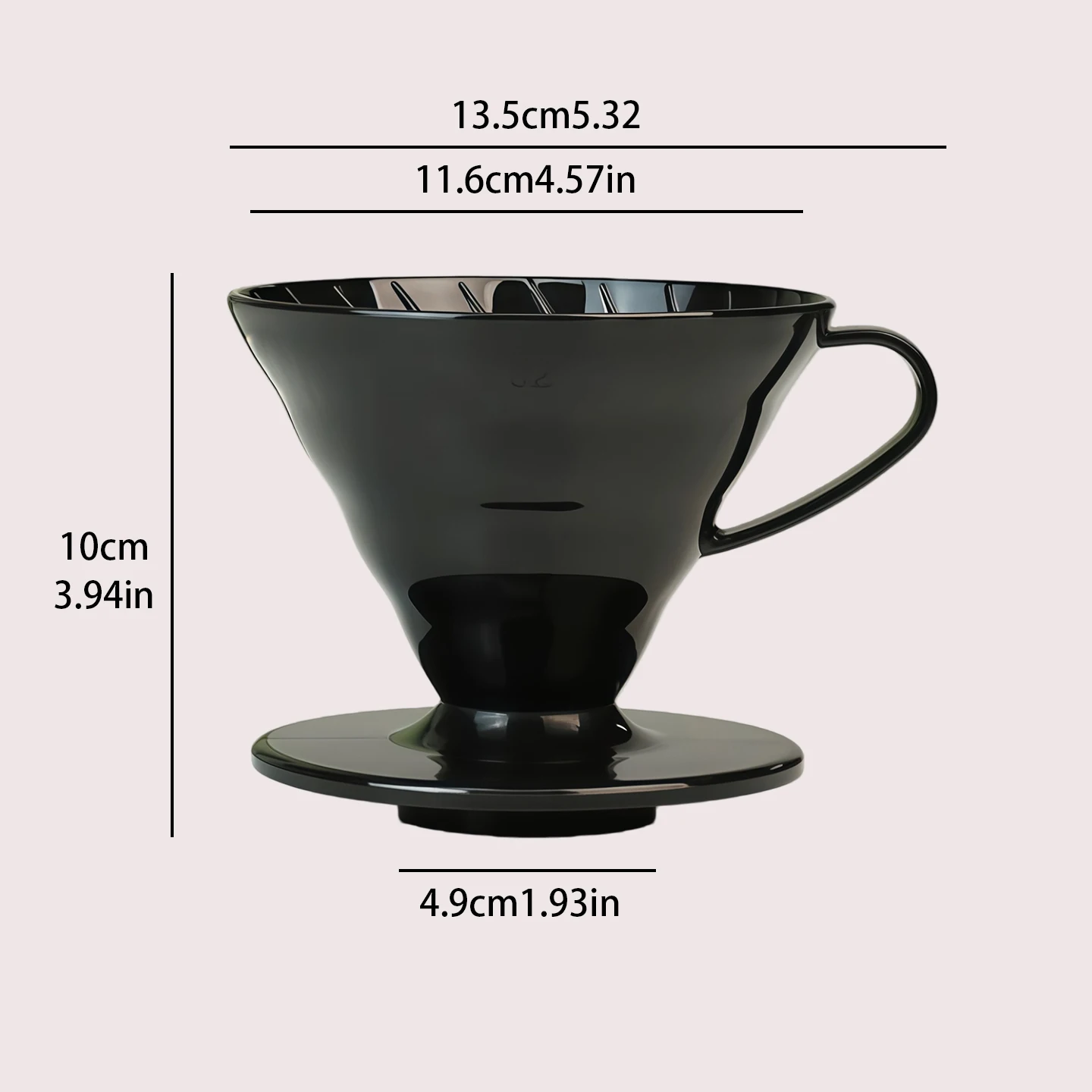 Large Size 02 Black  Pour Over Coffee Dripper, Reusable Cone Filter Cup with Heat-Resistant Handle & Support Saucer