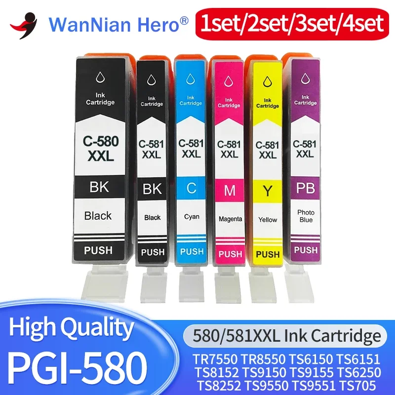 1/2/3/4set PGI-580 CLi-581 580 Ink cartridge Compatible For canon TS8150 TS8151 TS8152 TS9150 TS9155 TS8250 TS8251 TS8252 TS8350