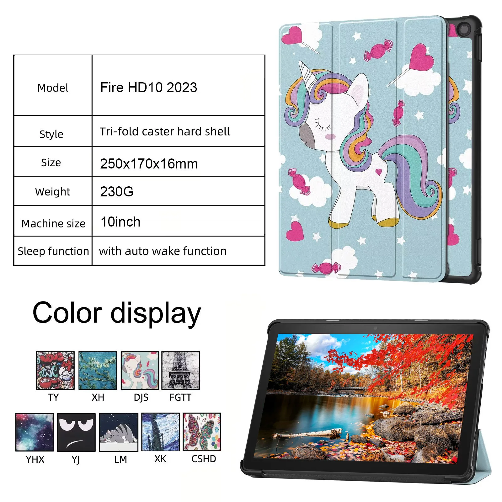 

Hard Shell Stand Cover Shockproof PU Leather Trifold Stand Cover Auto Wake/Sleep Slim Case for All-New Fire HD 10 Tablet