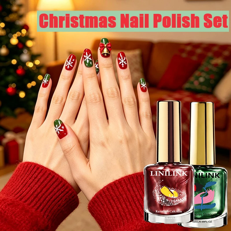 Christmas Themed Quick-Dry Natural Nail Art Kit - Holiday Party Nail Polish Set for Festive Fingernails And Toenails
