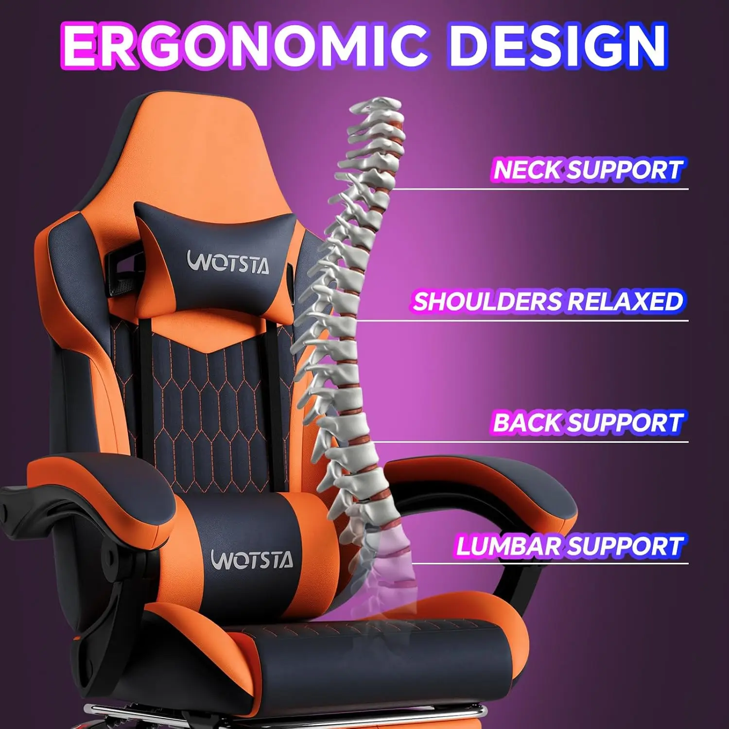 Gaming Chair with Footrest, High Back Gaming Chairs PVC Leather Ergonomic Gamer Chair with Adjustable Headrest, Customized - view 5