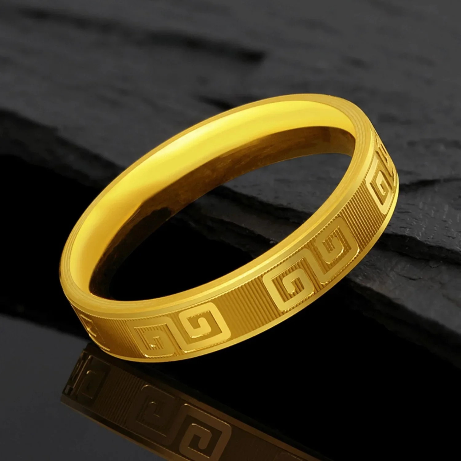 Boutique AU999 real gold 24k gold ring female ring Chinese style retro couple ring holiday gift metal seal