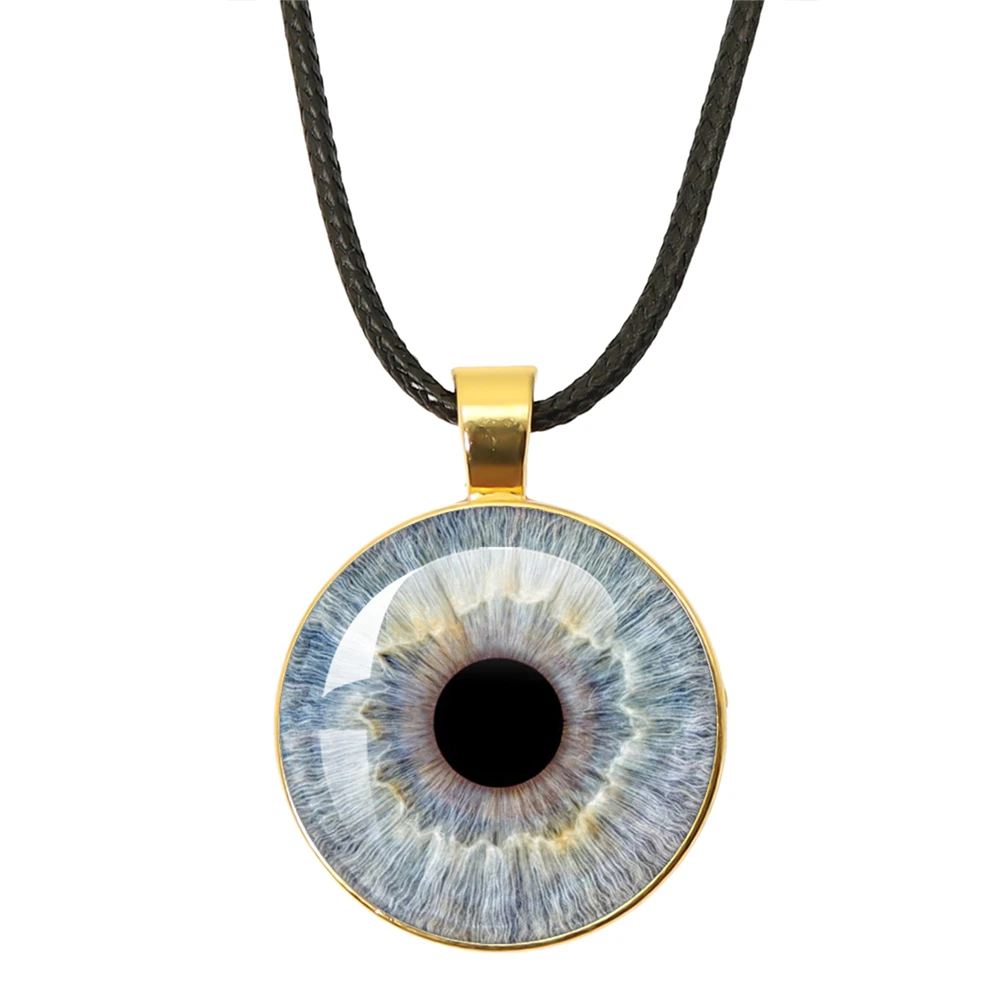 Vintage Large Pupils Necklace Human Eye Charm Necklace Dragon Cat Eye Pendant Glass Dome Leather Rope Chain Necklaces