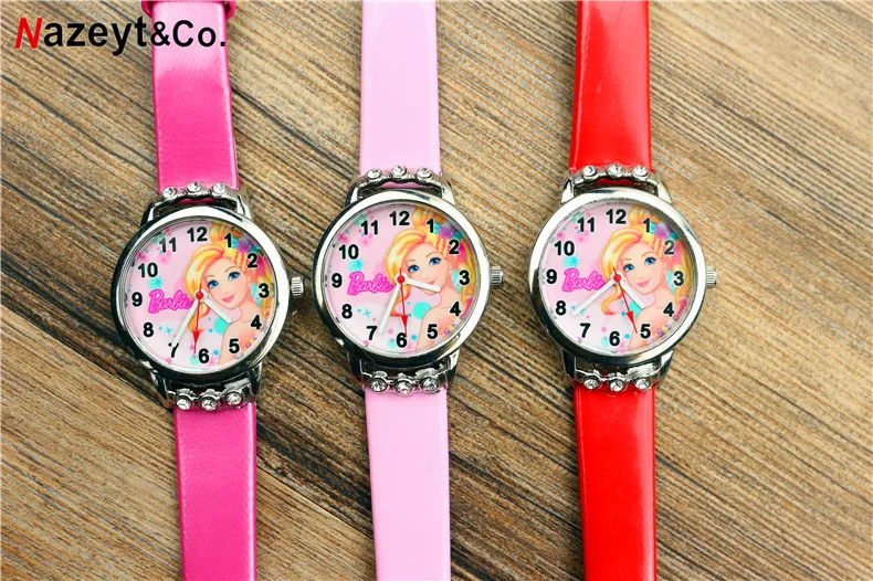 Kawaii Barbie Wristwatches Cartoon for Girl Children Belt Wristband Clock Diamond Decoration Student Accessories Kids Watch Gift