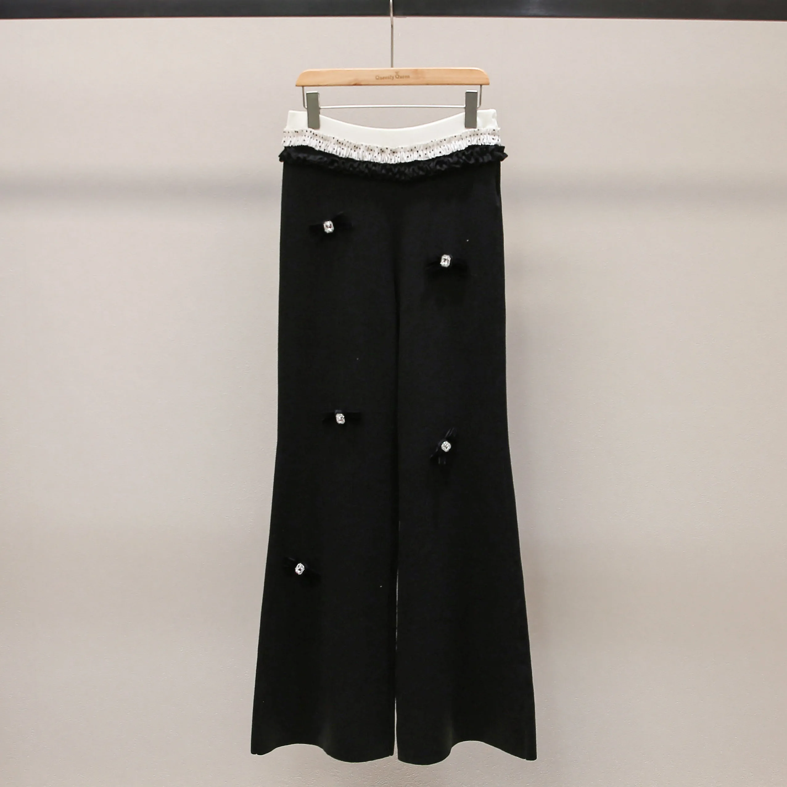 

High Waist Knitted Long Pants Women's High Waist Wide Leg Pants with Lace Decoration Commute Sle Casual Pants