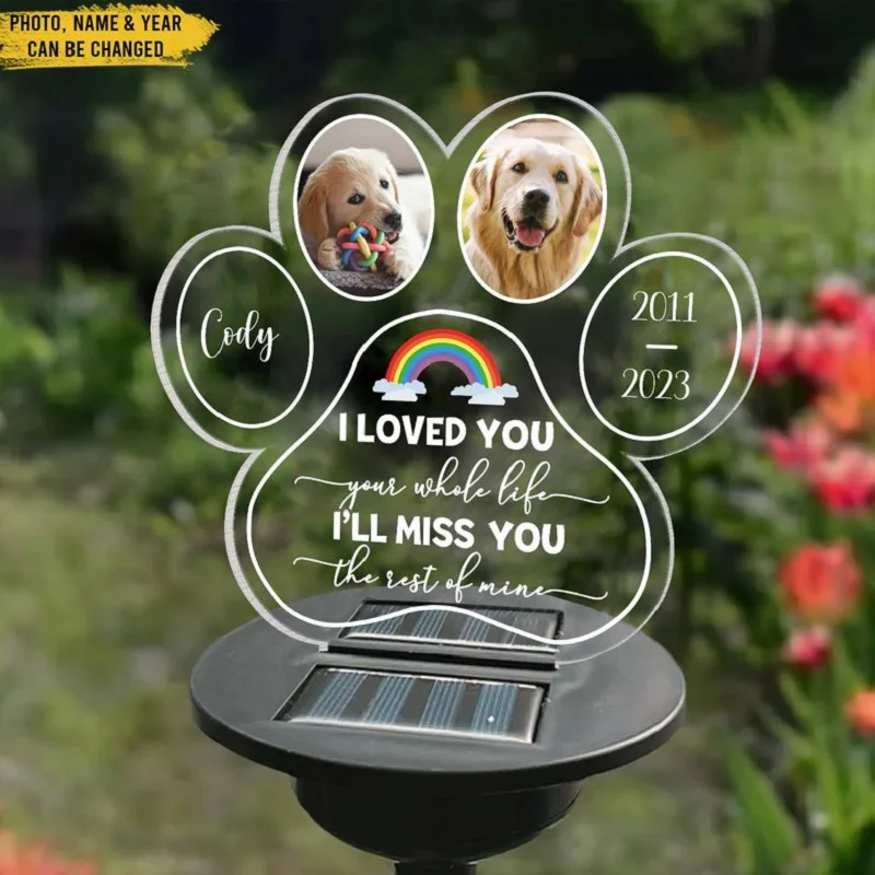 Lampada 3D personalizzata regali commemorativi per animali domestici Base a luce solare foto personalizzata luci notturne regali per la perdita di cani da compagnia cimitero regali commemorativi giardino