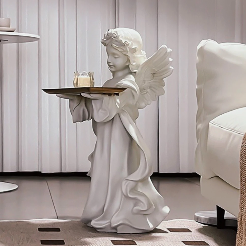 Large Alice Angel Girl Floor Statue - Gothic Fantasy Decor with Removable Tray, Resin Sculpture