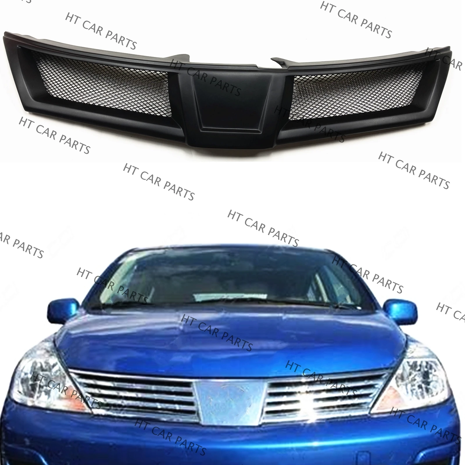 For Nissan Versa 2007-2012 2007 2008 2009 2010 2011 2012 1PCS Matte Black Front Bumper Grille