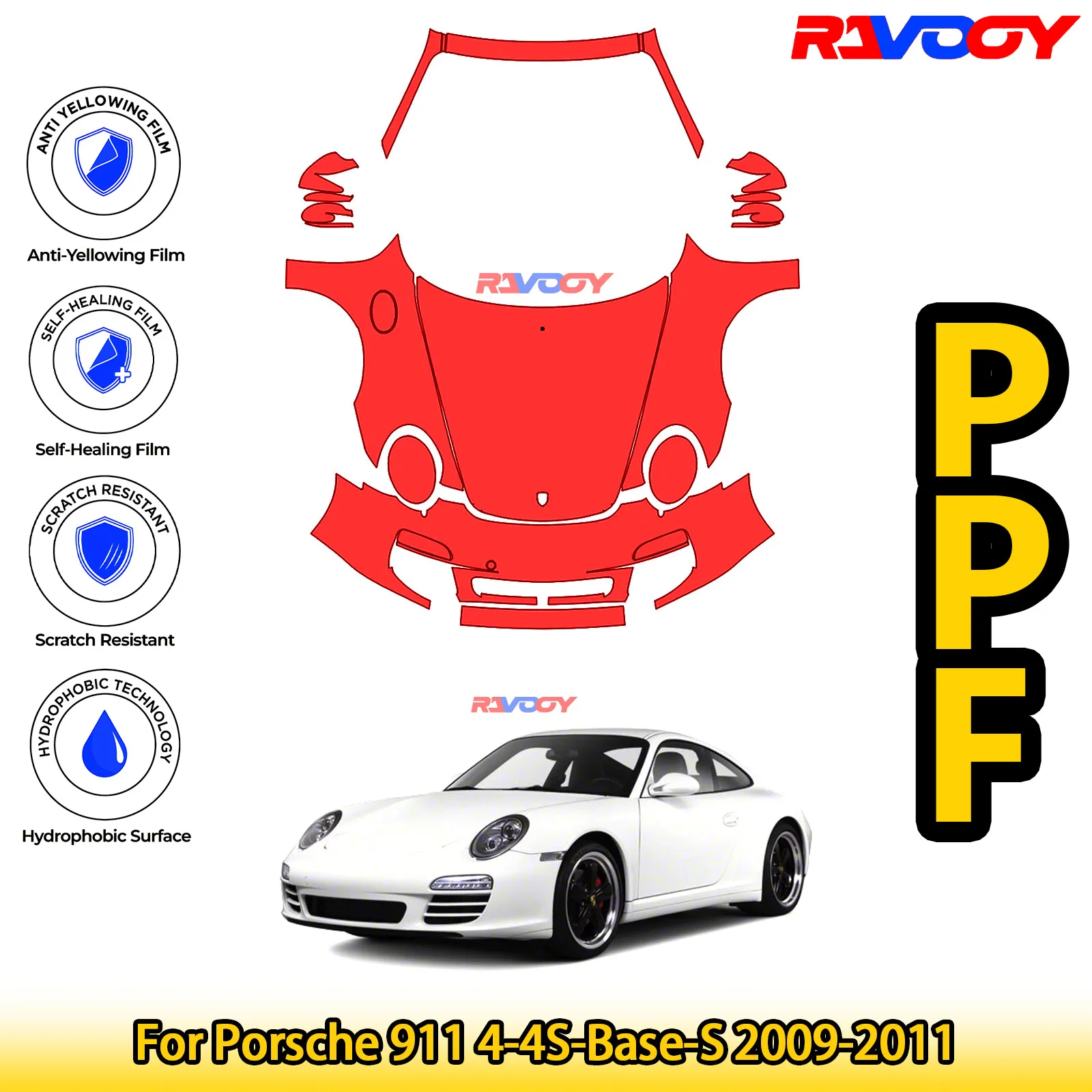 

For Porsche 911 4-4S-Base-S 2009-2011 Glossy Matte Black Precut front PPF Kit Paint Protection Film
