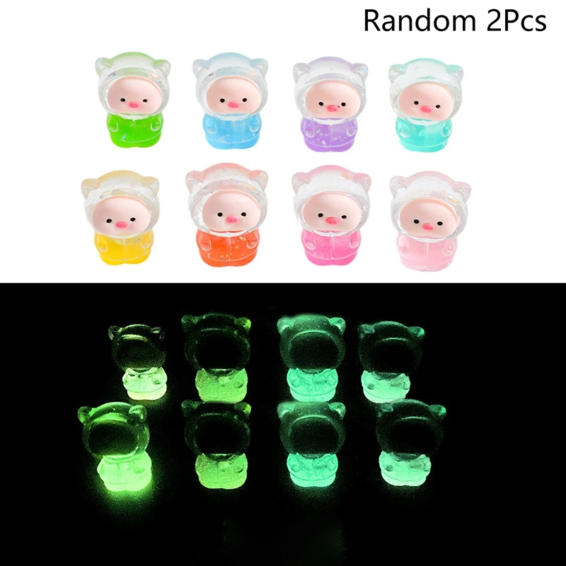 2Pcs Cartoon 3D Luminous Transparent Color Insert Pocket Pig DIY Cream Gel Phone Case Accessories Desktop Decorative Ornaments