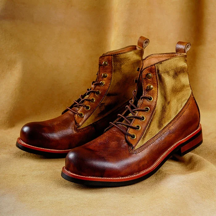 Fall New Men's Boots High-top Breathable Genuine Leather Retro Men's Motorcycle Tooling Shoes Wear Winter Boots platform