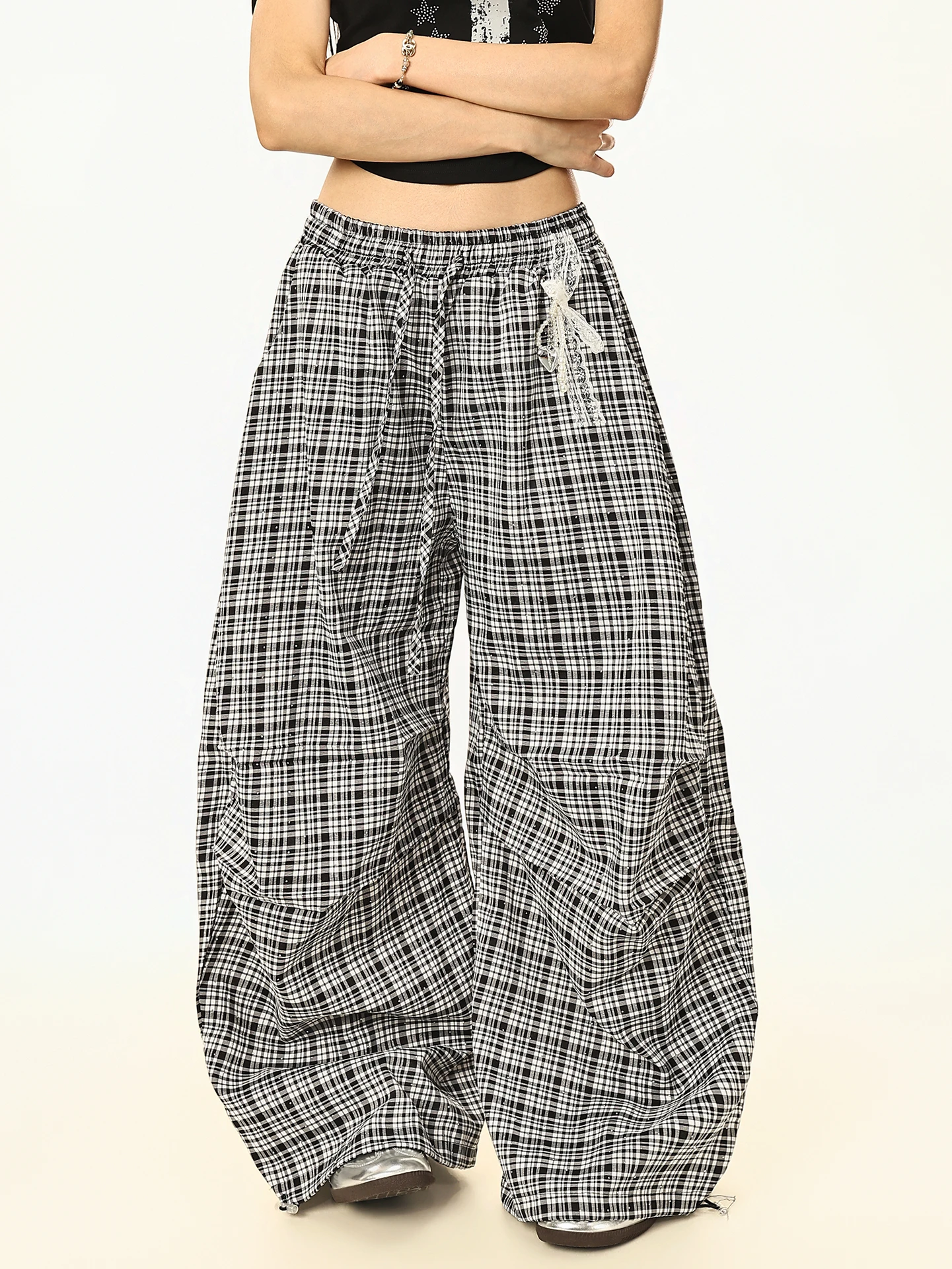 

Широкие повседневные брюки Boeax в американском стиле для танцев, женские летние брюки в клетку в стиле милитари, молодежные брюки Vitali Sle