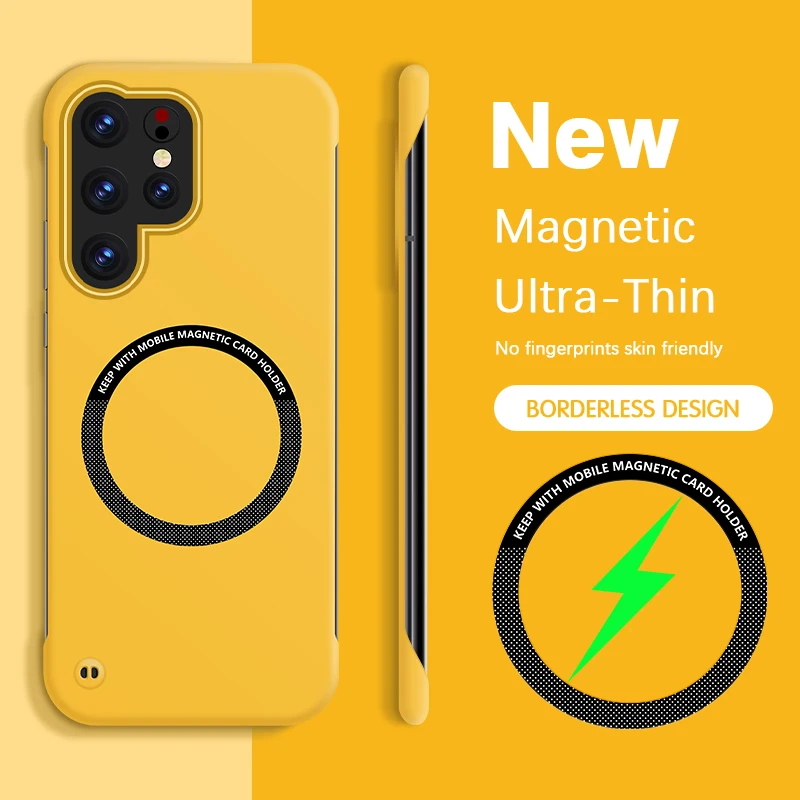 

for Samsung Galaxy S24 Ultra Plus FE Frameless Magnetic Case Hard PC Wireless Charging Lens Protection Cover S24Ultra S24+ S24FE
