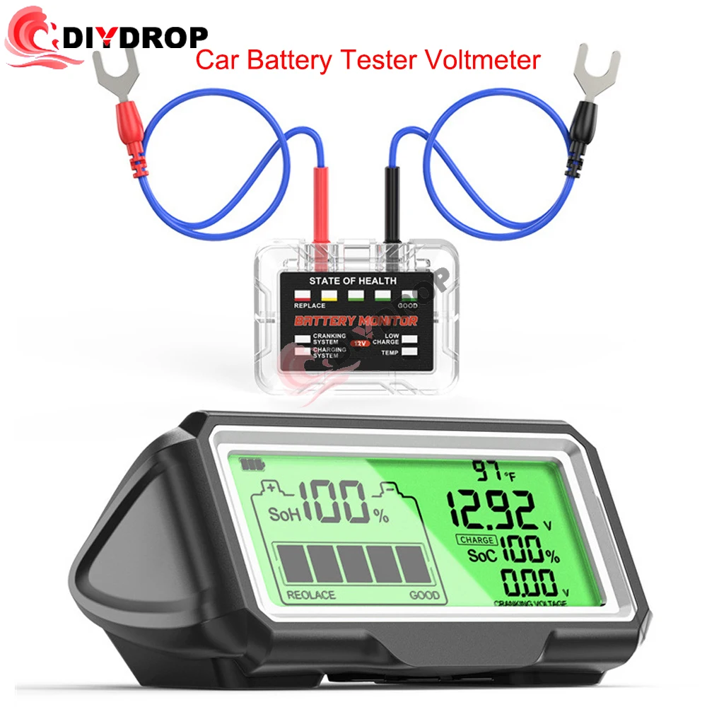 Car Battery Capacity Tester 12V  Voltage Monitor LED Waterproof SOH SOC Type-c Solar Charging Battery Detector Auto Tester Meter