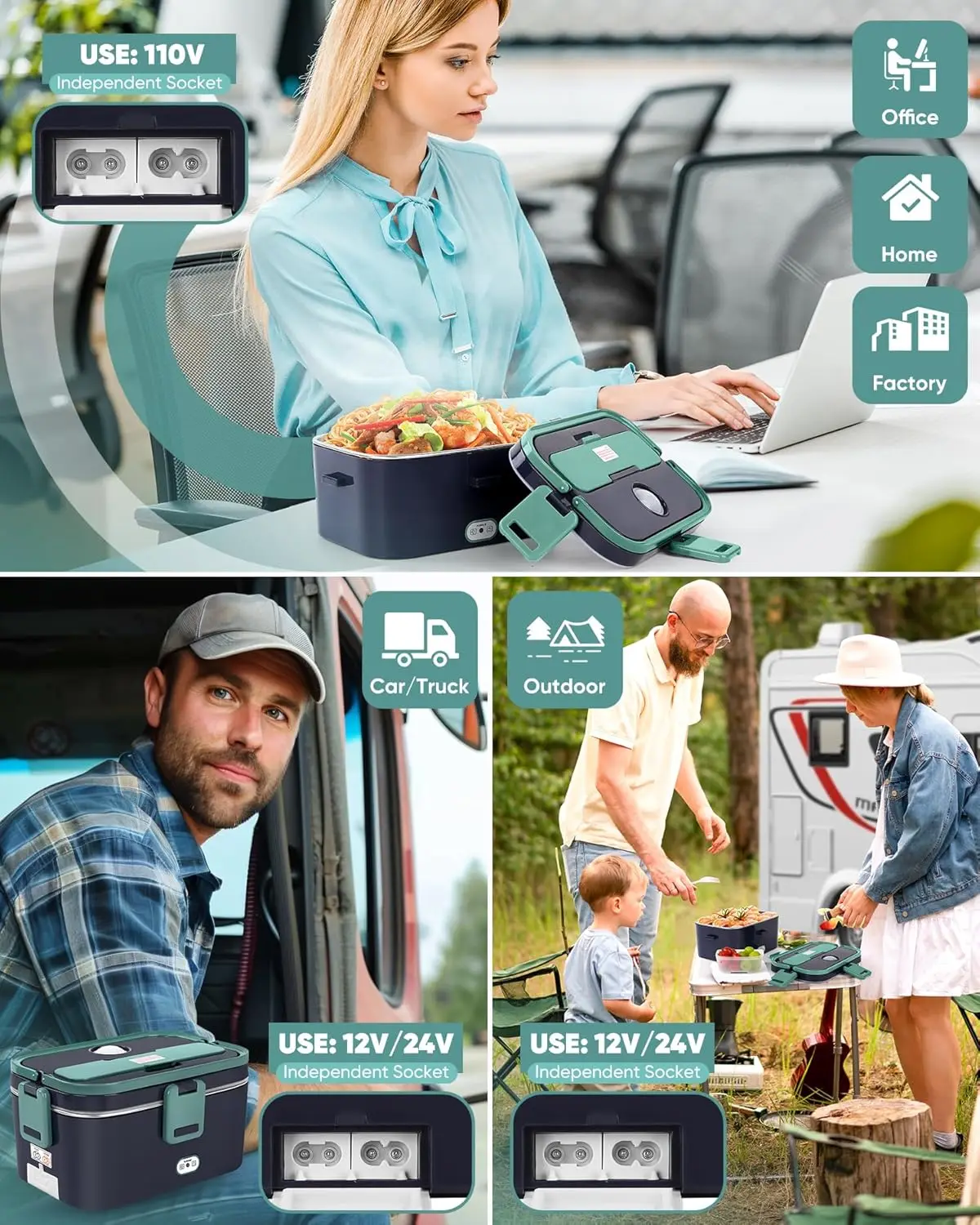 2025 New Non-Water-Filling Car Electric Lunch Box, Stainless Steel Divided Household Insulated Lunch Box, Plug-in