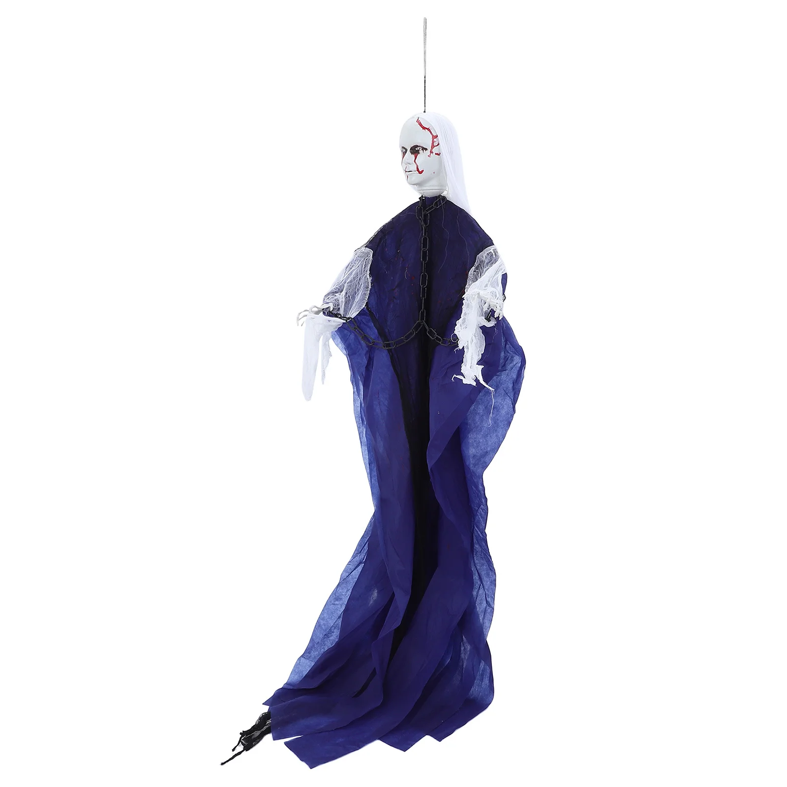 وجه الدم الأبيض ذو الشعر المعلق على شكل شبح الهالوين لتزيين الصوت المنشط بعيون LED الخارجية والحفلات الداخلية المسكونة #5