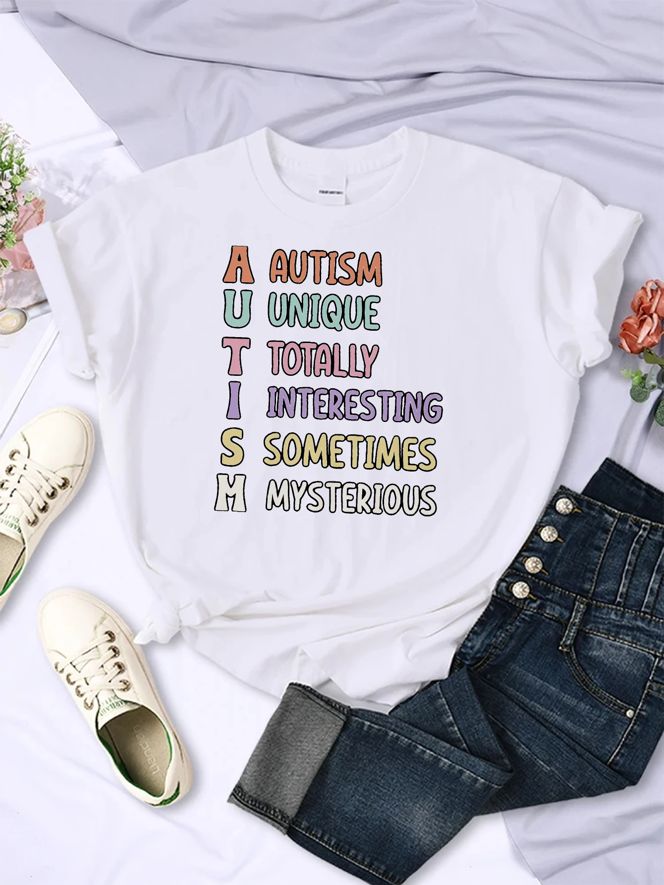 

Autism always unique totally interesting Comfortable Loose Fit Round Neck T-shirt Christmas All-Year-Round Multi-Color