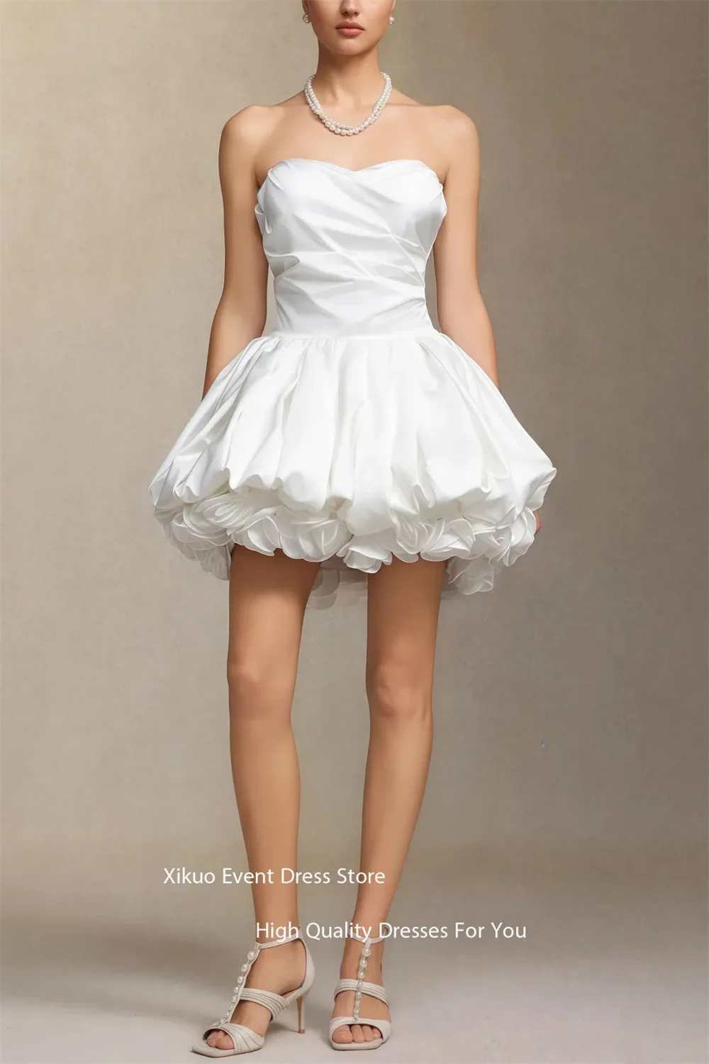 Xikuo 恋人 3D 花裾のウェディングドレスふくらん A ライン Vestidos デ ノビアロマンチックなミニ丈ローブデマリーカスタマイズ