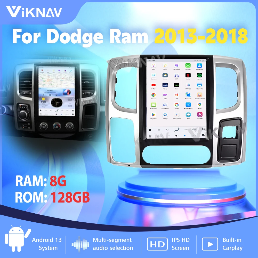 

Автомагнитола для Dodge Ram 12,1-2013, 2018 дюйма, Android 13, GPS-навигация, мультимедийный видеоплеер для Carplay с сенсорным экраном