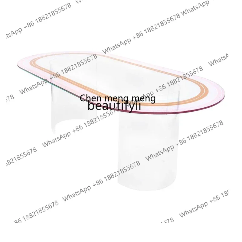 

178Design Sense Painted Oval Table Minimalist Modern Tempered Glass Dining Table Acrylic2936