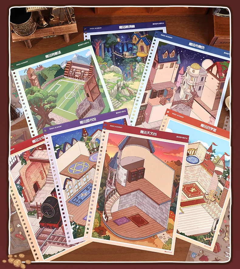 Kawaii Magic Academy 3D Magisches Zimmer Landschafts-Aufkleberbuch DIY Taschenhütten-Szene Festivalgeschenk – Detail 14