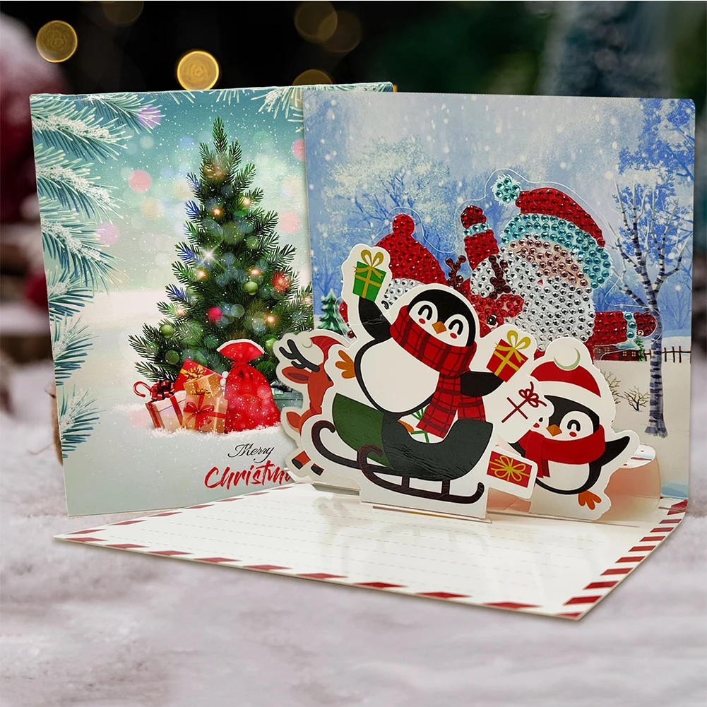 

12PCS DIY Diamond Painting Card 3D New Year Christmas Card Snowman Special Shape Rhinestone Painting Christmas Greeting Cards