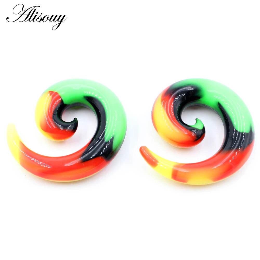 Alisouy 2pcs 3-12mm Colorful Silicone Spiral Ear Tunnels Plugs Expander Stretcher Earrings Gauges Helix Body Piercing Jewelry