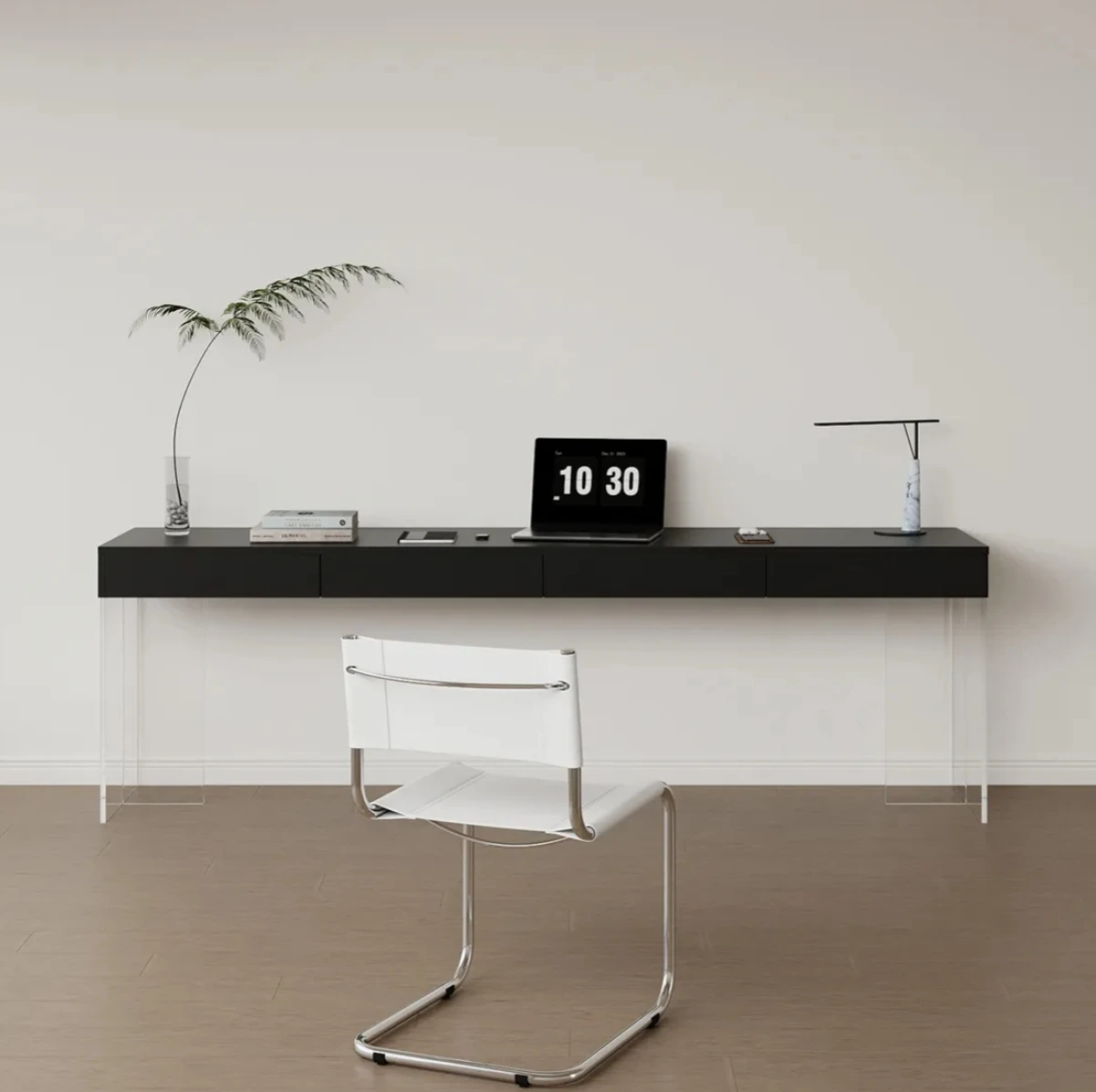 

*Modern Simple Suspended Acrylic Transparent Solid Wood Home Desk Office Computer Desk Home with Drawer Long Study Table