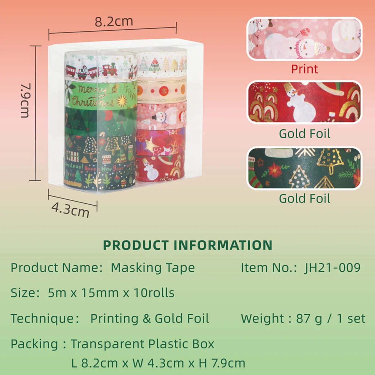 10ロール、クリスマス柄のブロンズ和紙テープ、ホリデーパーティーのDIY、フォトフレームやギフトボックスの装飾ギフトに最適