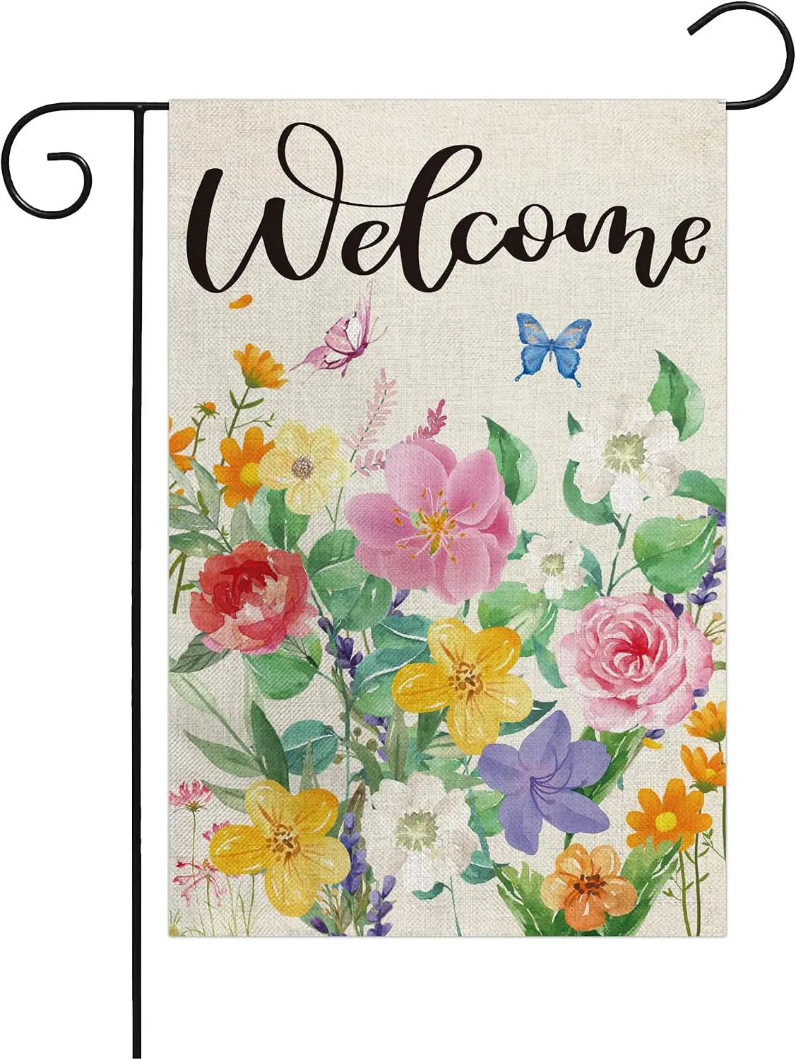 Welcome Spring Summer Garden Flag Bee Colorful Floral Garden Flags 12 x 18 Inch Vertical Double Sided Burlap for Seasonal Ho cci