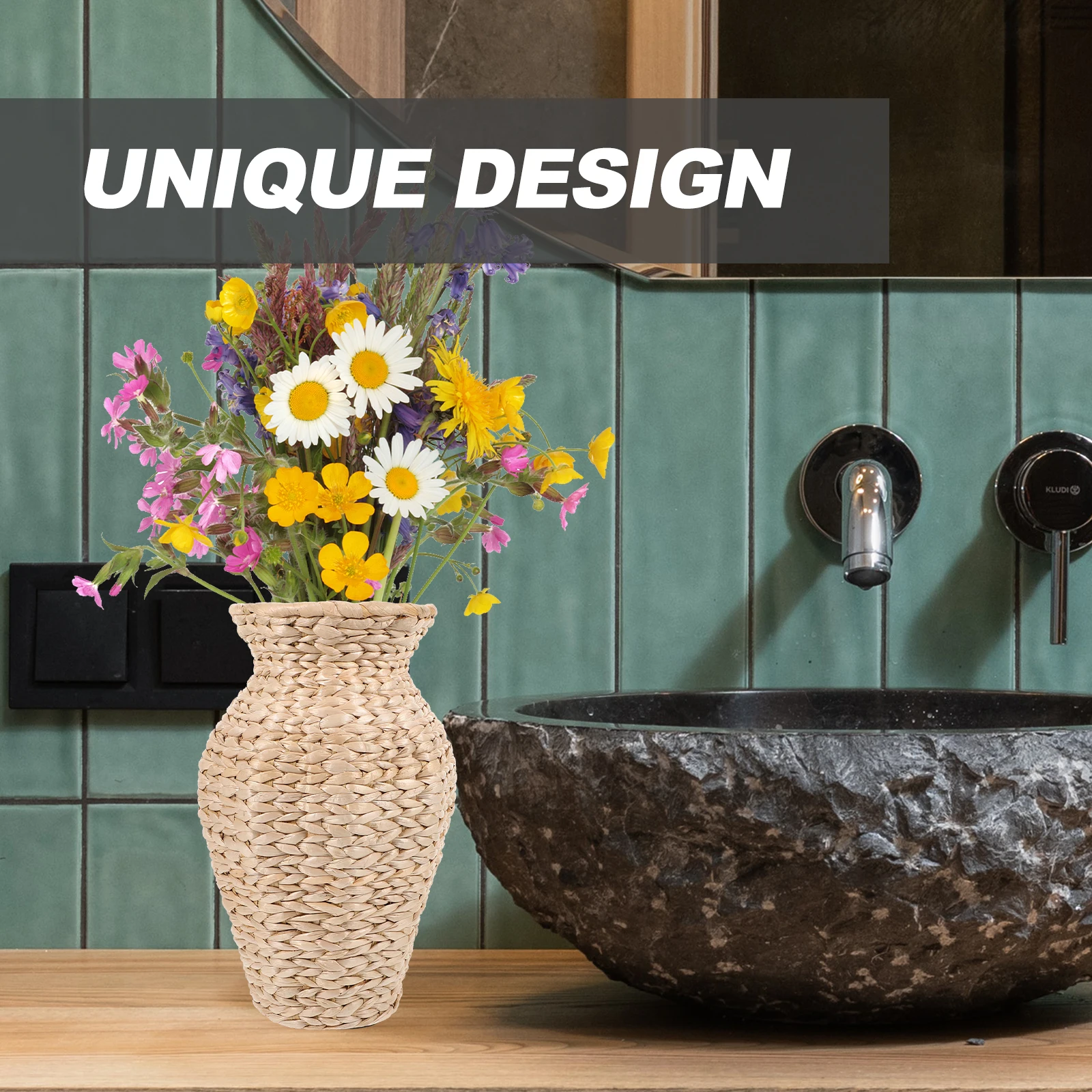 

Rattan Floral Container Straw Vase Rustic Decor Basket Woven Flower Decorative Big Wicker