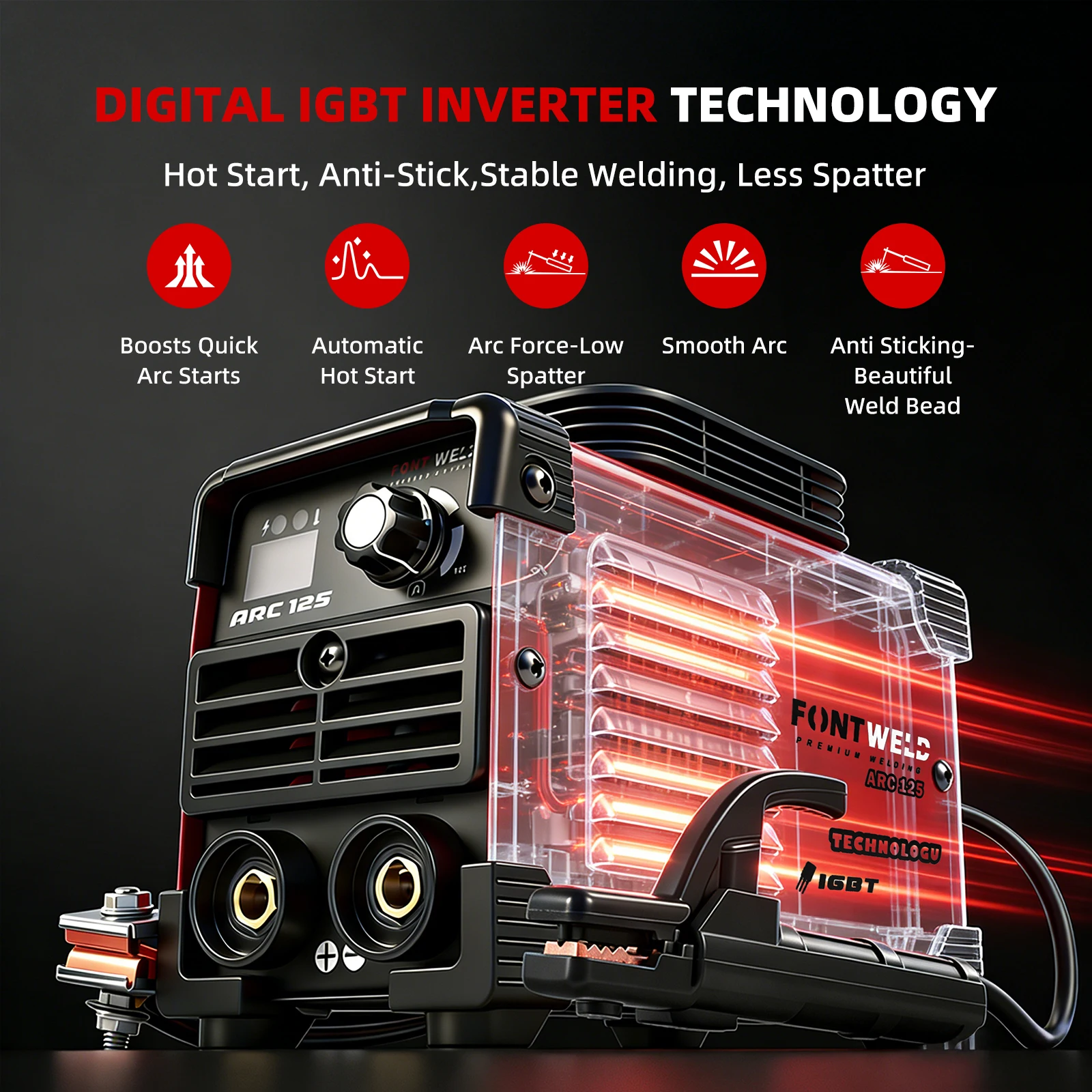 FONTWELD ARC-125A Portable Stick Welder, 110V IGBT Inverter ARC Welding Machine, Mini Electric Welder with Digital Display, Hot Start Anti-Stick, Overheat Overload Protection, Welding Kit for Home DIY, Garage & Metal Repair