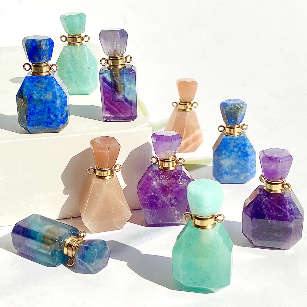 1PC Amethyst Crystal Perfume Bottle Lapis Lazuli Essential Oil Bottle Diy  Jewelry Home Ornament Crystal Gift