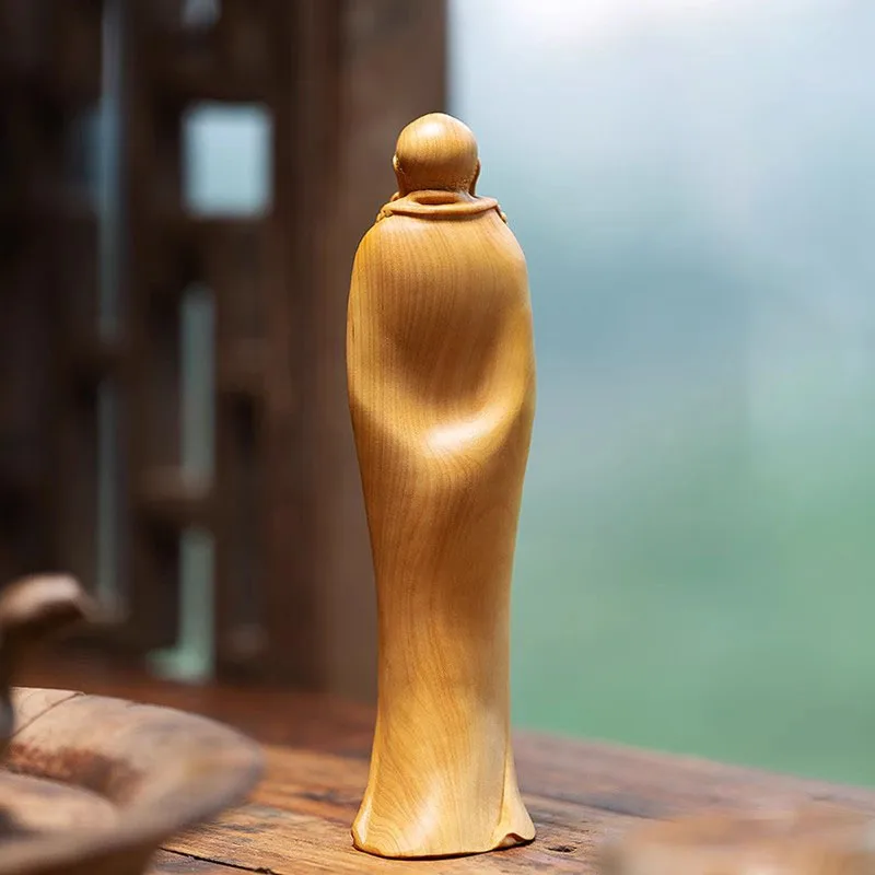 Wooden carving handle piece, boxwood solid wood carving, figure Buddha statue, Bodhidharma Patriarch, Chinese home decoration
