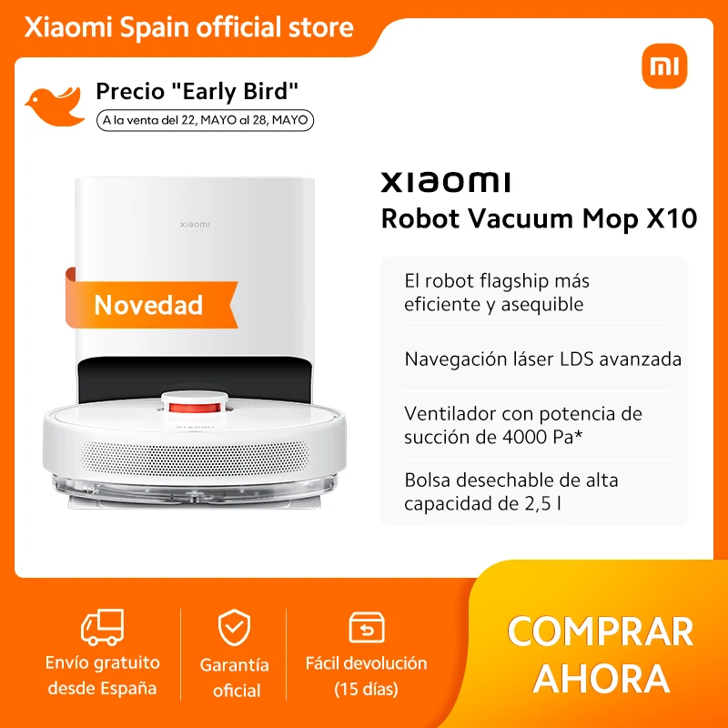 Official | Xiaomi Robot Vacuum X10,Recogida rápida de polvo,Bolsa desechable de alta capacidad de 2,5 l