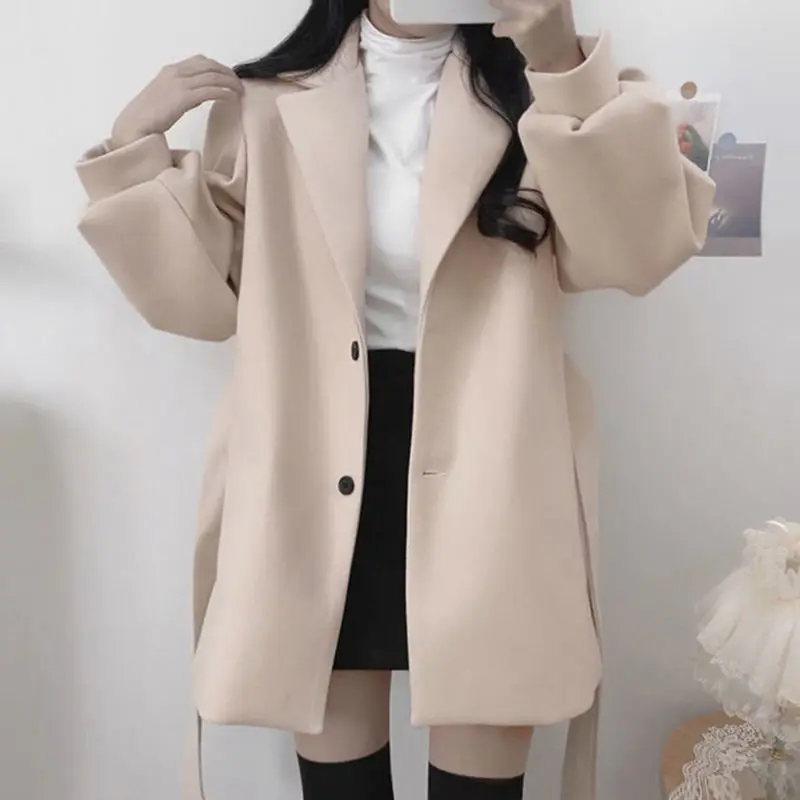 خندق المرأة الصلبة الخريف فضفاض الترفيه كل مباراة Harajuku شيك BF Feminino معطف الملابس لسيدة عادية خمر وشاحات بسيطة