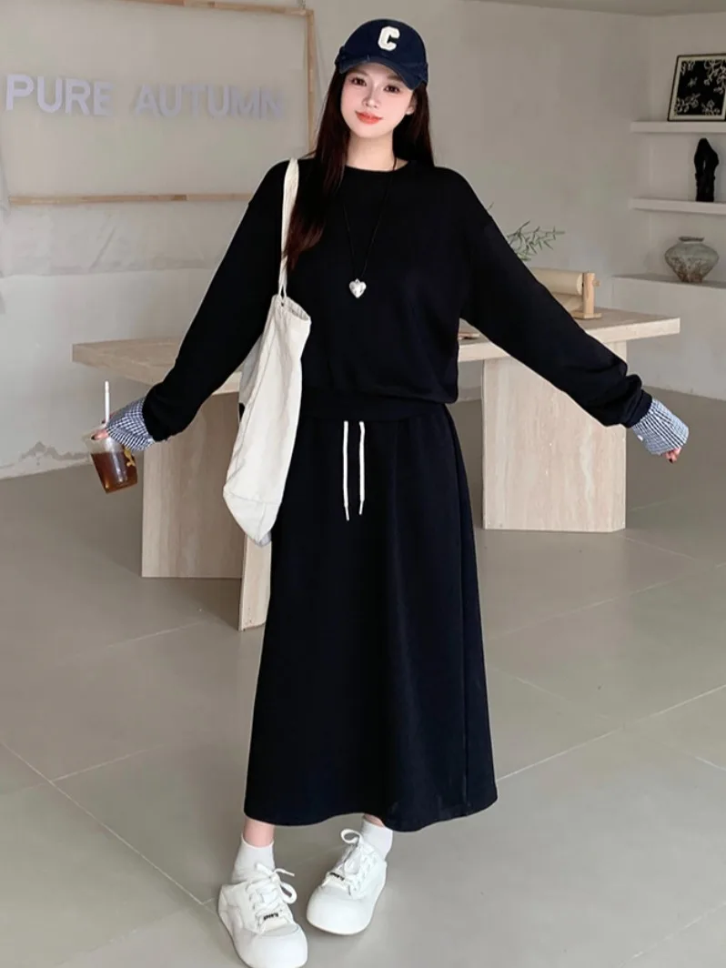 

plus Size Sweatirt Set Women's Loose Belly Covering Two-Piece Suite Autumn Commute Sle round Ne Long Sve Hoodie