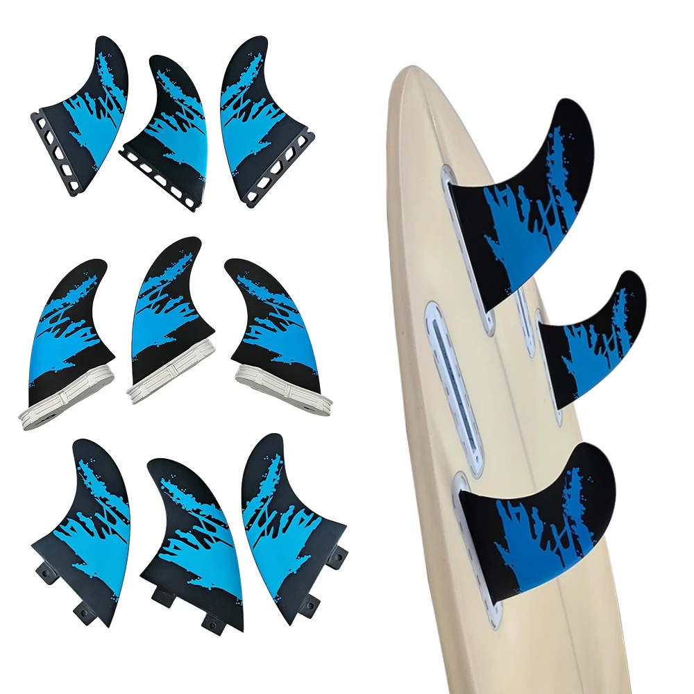 Multi-base Surf Fins M Tri Fin Set Thruster High Porformance Fiberglass 3 Fin Blue Surfboard Fins Surfing Stabilizer