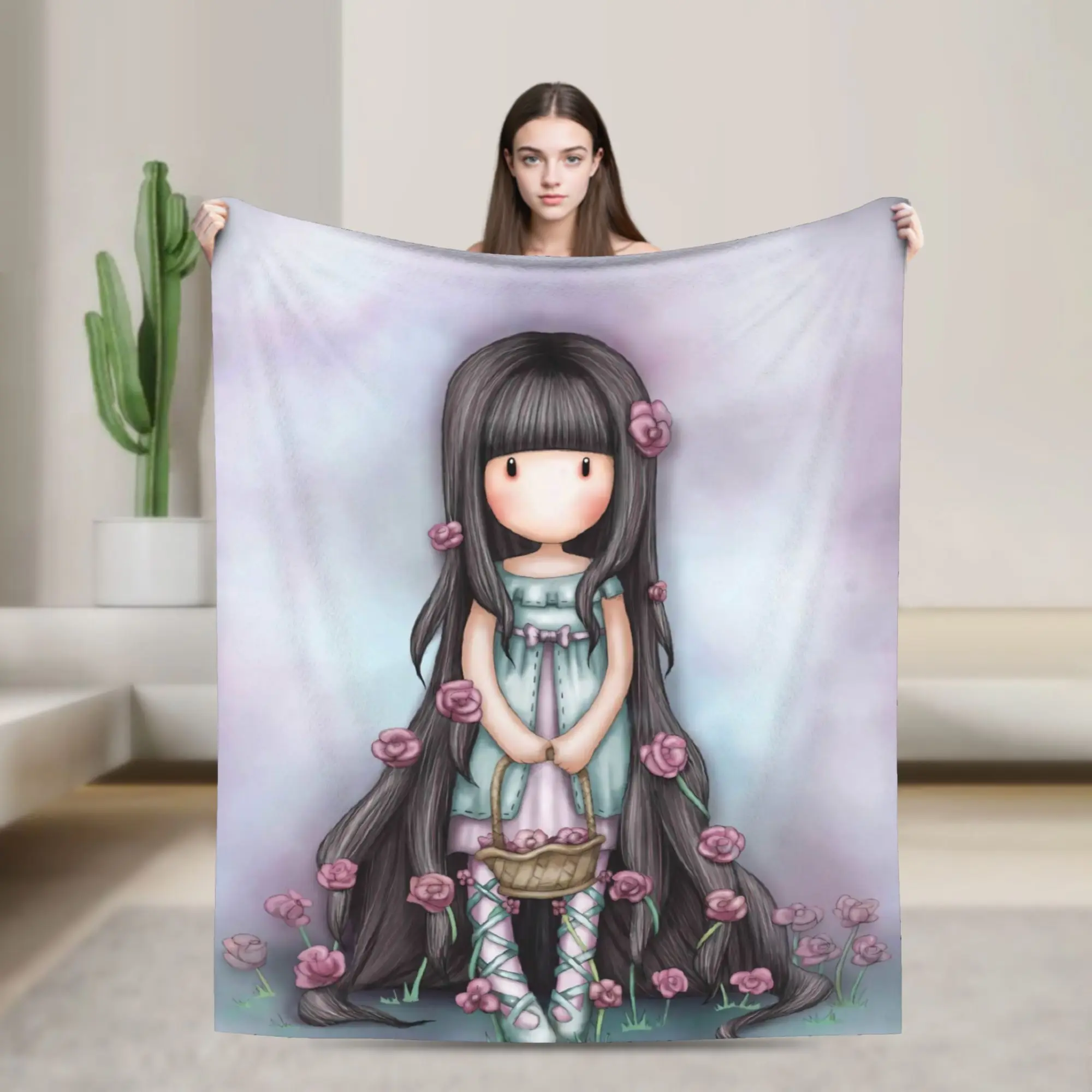 S-Santoro G-Gorjuss Flannel Blanket Flower Funny Throw Blankets for Home 150*125cm Rug Piece,