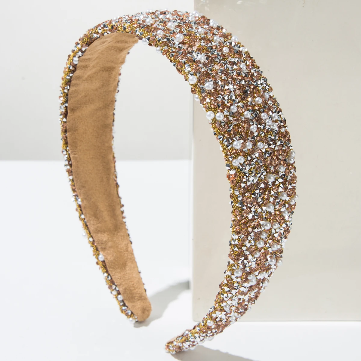 New Colored Headband With Pearl Full Diamond, Korean Style Super Flash, Light Luxury Water Drill Bit Headband, Niche High-End